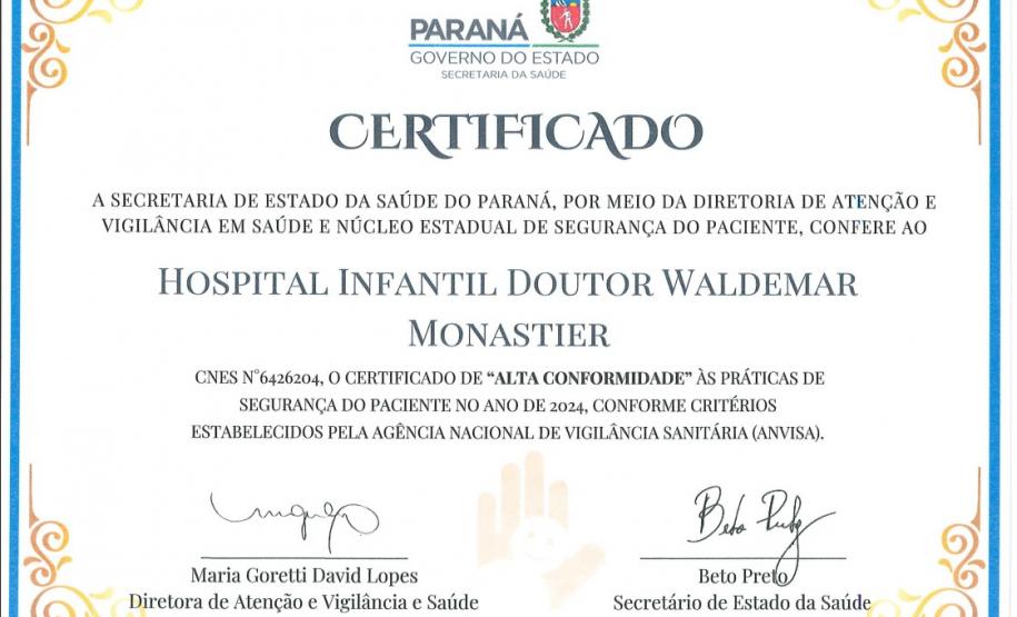 Hospital Infantil Waldemar Monastier e Hospital Regional do Litoral recebem certificação
